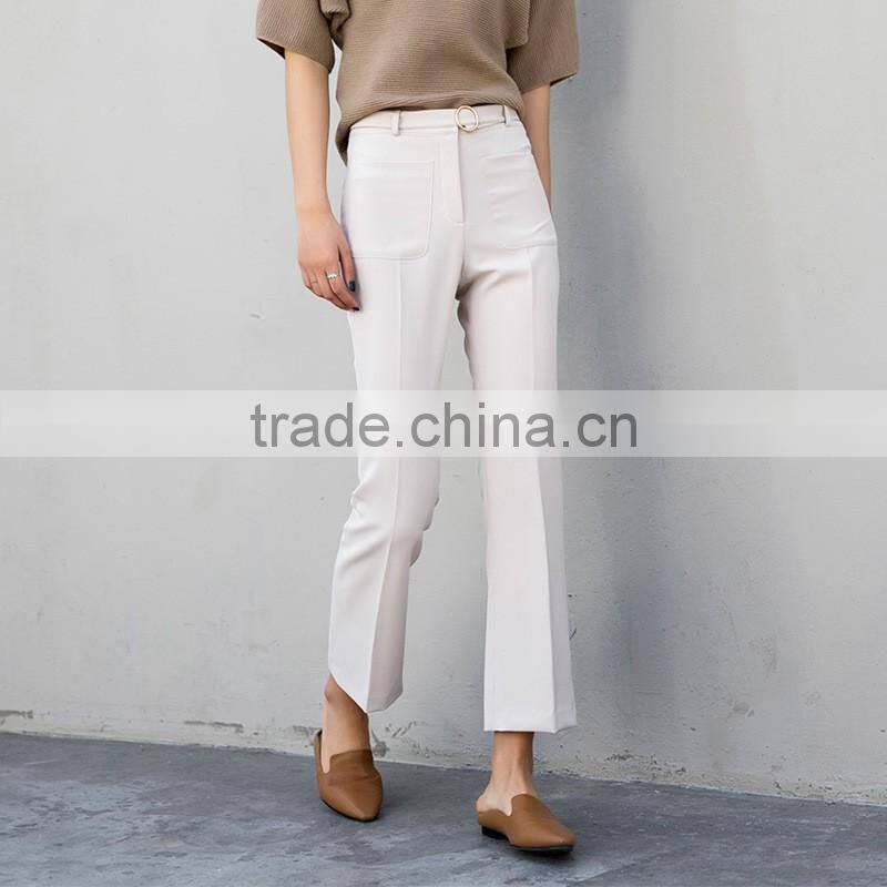 2017 New Fashion Women Wide Leg Pants White High Waist Trousers