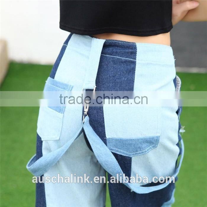 new style lady strap cargo trendy denim jeans manufacturers 2016