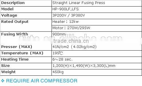 HASHIMA STRAIGHT LINEAR FUSING PRESS HP-900LF/LFS