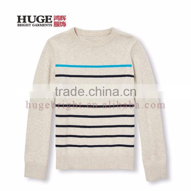 Round Neck Long Sleeve Stripe 100% Cotton Knitted Children Sweater