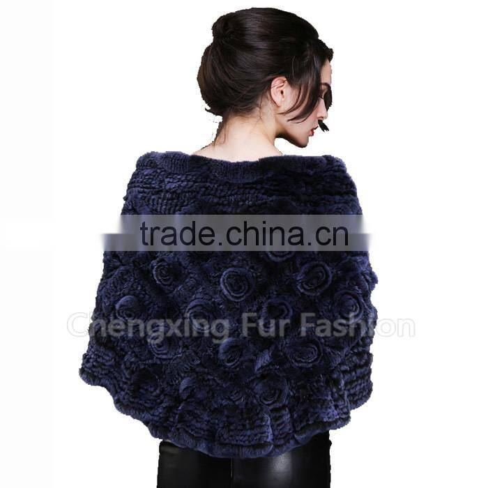 CX-B-21B Hand Knitted Real Rex Rabbit Fashion Fur Stoles