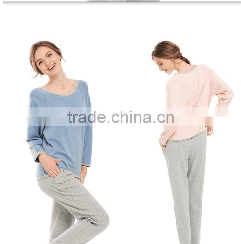 European and American style ladies pajamas sets outwear 100% cotton full sleeve round collar loose leisurewear suit