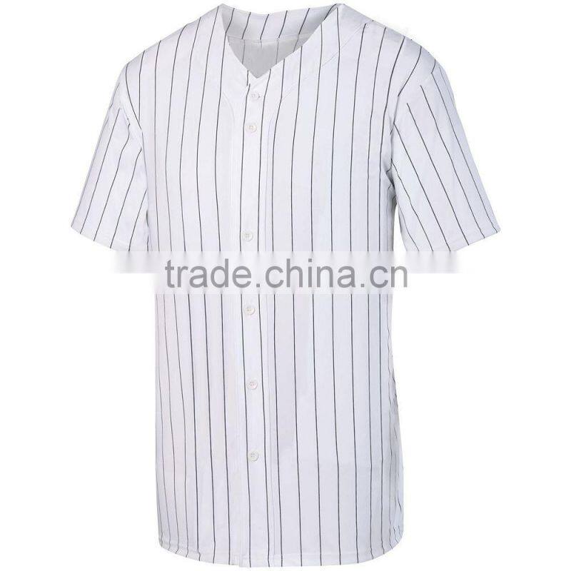 Youth Pinstripe Full Button Baseball Jersey Custom Pad Print Label Tee 100% Polyester Smooth Pinstripe Knit Shirt