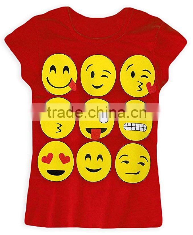 2017 hot selling Girls Short Sleeved Emoji T Shirt printing wholesale funny t shirts kids summer clothing OEM
