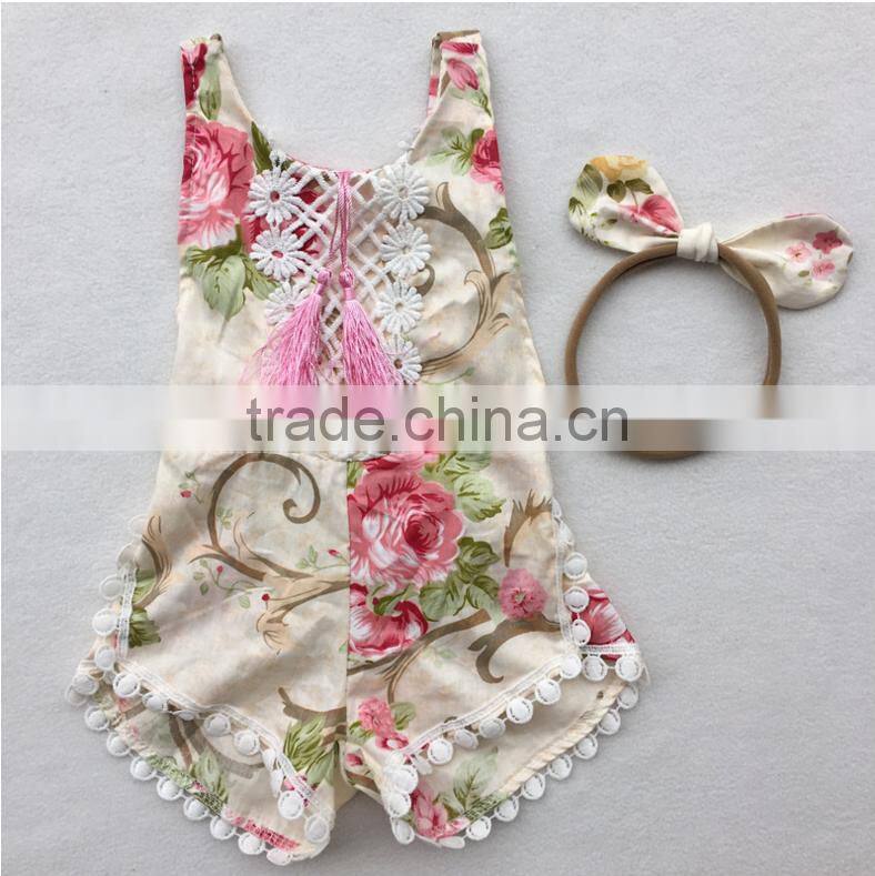Stylish Pom Pom Tassel Newborn Baby Romper Vintage Toddler Clothes Jumpsuit