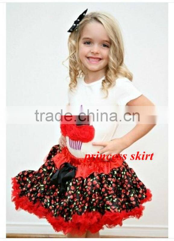Colorful White 100%cotton top red skirt set with print flower for Party