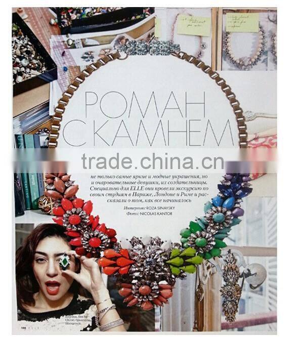 2016 hot sales bulk flower resin crystal material gold chain flower pendant shourouk statement necklace semi precious jewellery