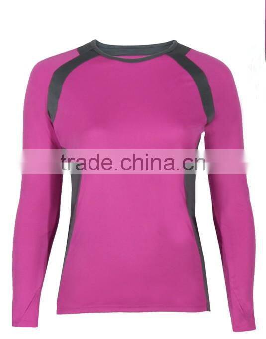 OEM Custom Ladies Sports Elastic Long Sleeve T Shirt 2016