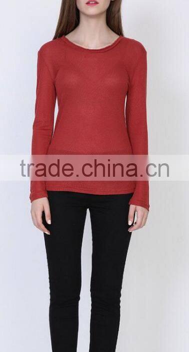 Runwaylover EY2227B Basic women long sleeve V neck T shirt with open thumb hole