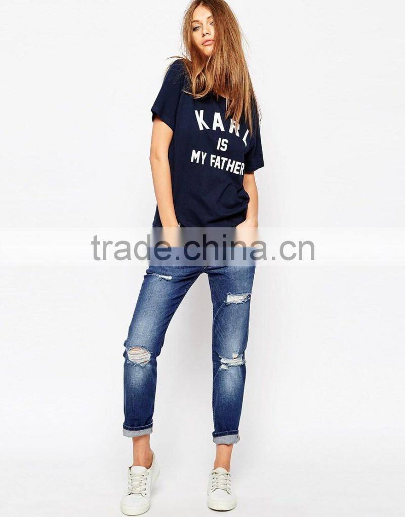 High quality fashion comfortable knitted T-shirt printing personal custom