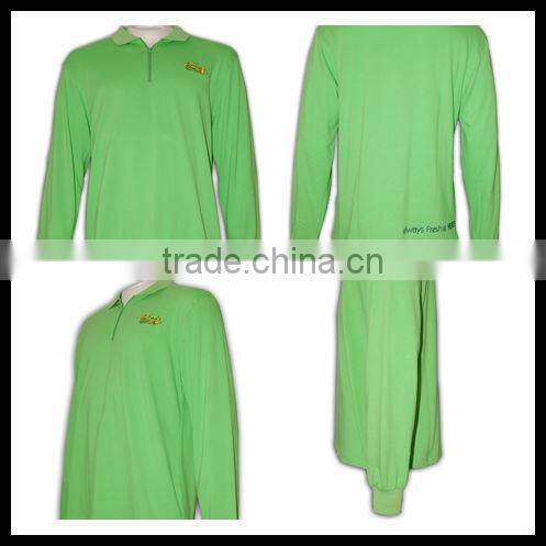100% contton fashion green long sleeve zipper polo