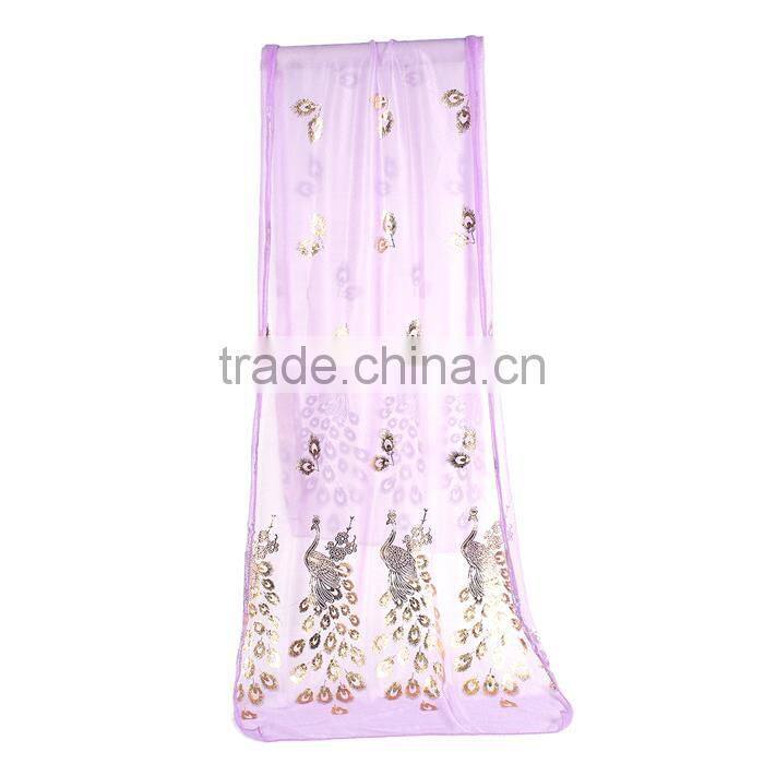 Imitation Silk Scarves & Wraps Rectangle Golden Purple Peacock Custom Scarf