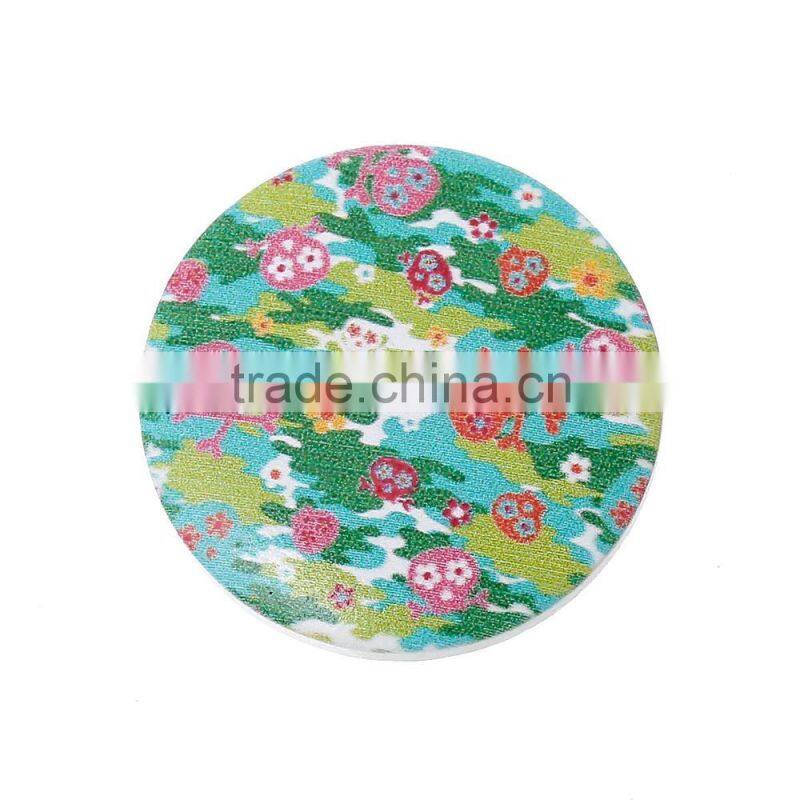 Wood Cabochon Round Multicolor Skull Halloween Pattern 30.0mm, 50 PCs