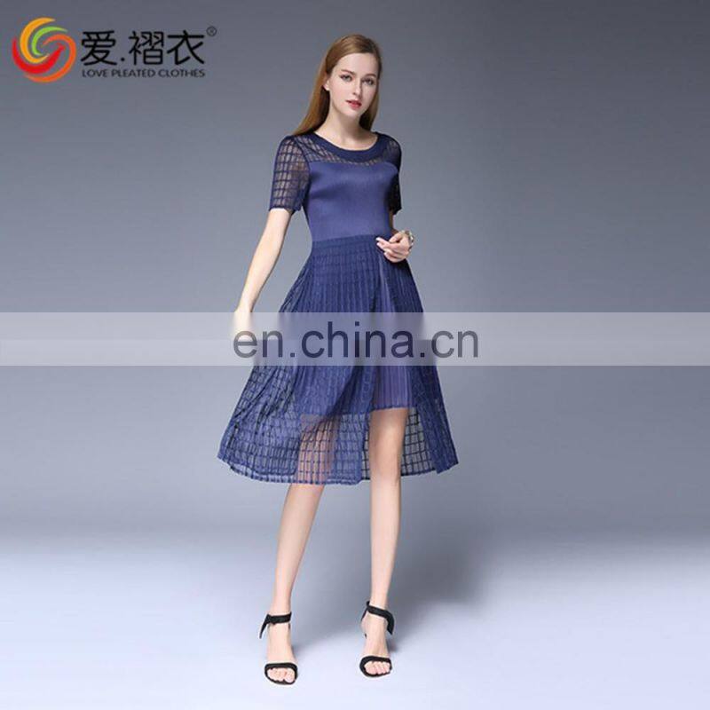 2016 Hot Summer single dress Women Elegant O neck fashion dress with sheer hem design