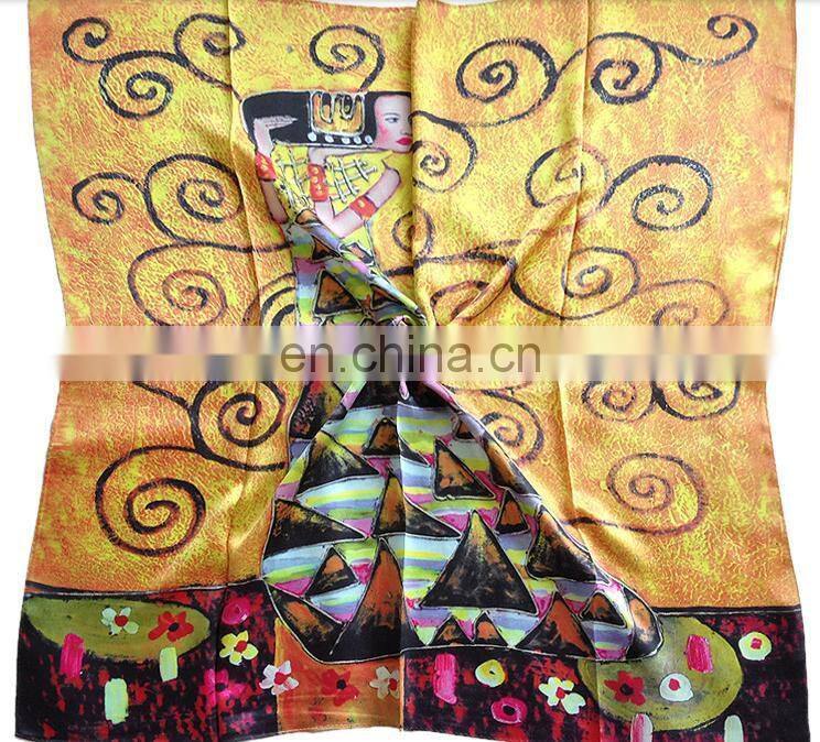 women fashion satin silk plaid square scarf