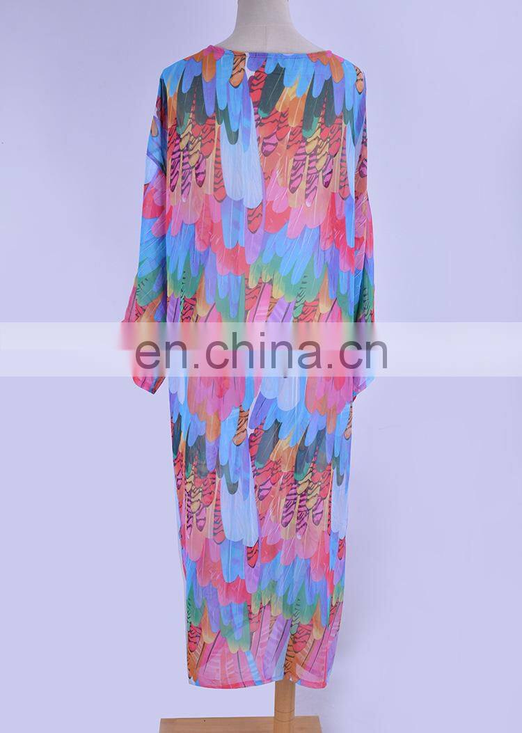 New Print Bohemian Long Chiffon Beach Dress Sarong Robe de Plage Kaftan Pus size Sexy Women Summer Dress Pareos Saida de Praia