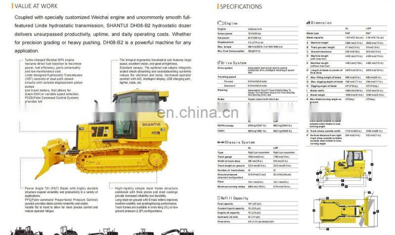 SHANTUI small bulldozers 80hp 9ton crawler bulldozer DH08-B2 hydrostatic dozer for sale