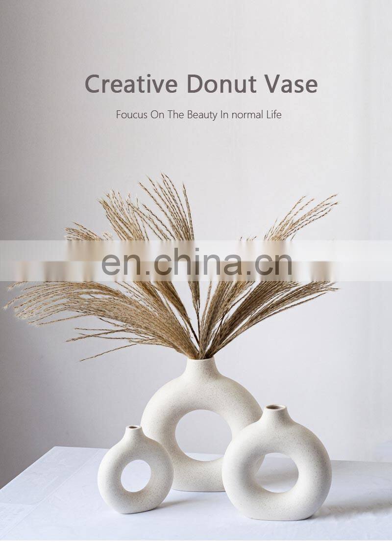 Black Circular Hollow Ceramic Vase Donuts Nordic Flower Pot Home Decoration Accessories Office Living Room Interior Decor