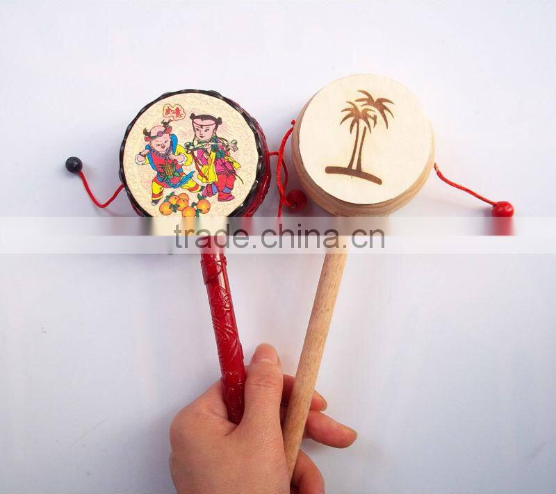 kids toy rattle drum, custom logo print hand drum, Chinese traditional tambourine