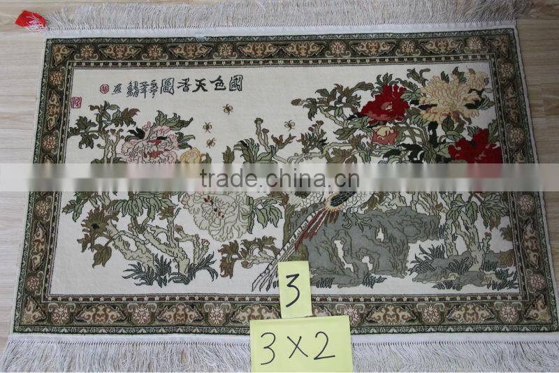 3X2 foot 400lines silk tapestry wall carpet flower design decorative tabriz silk carpet