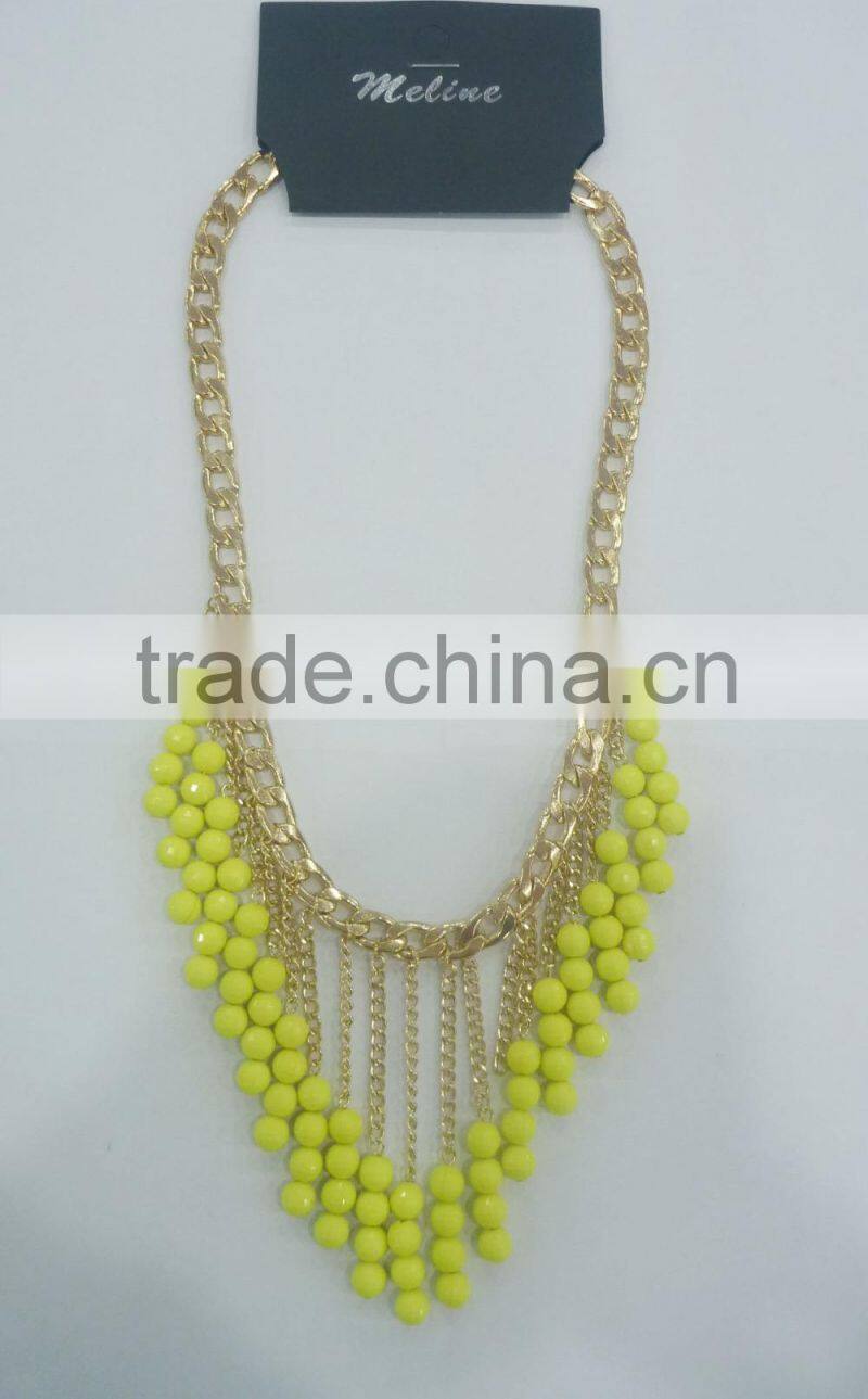 FASHION BEAD/CHAIN FRINGE NECKLACE