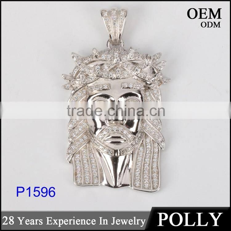 Hot sale 925 sterling silver AAA CZ jesus head necklace hip hop jesus face pendant