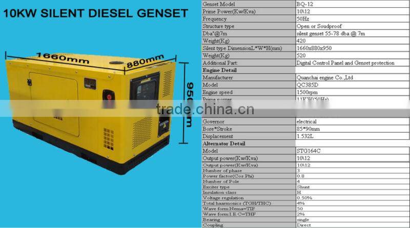 10kw diesel generator set,silent diesel generator 10kw/12kva