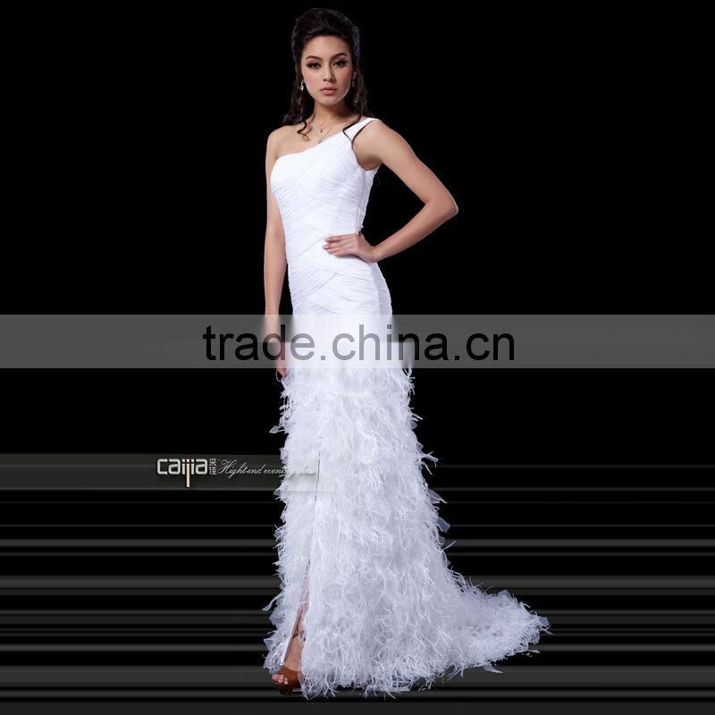 Vintage Simple Grace One Shoulder Charming Bottom Feather Dress