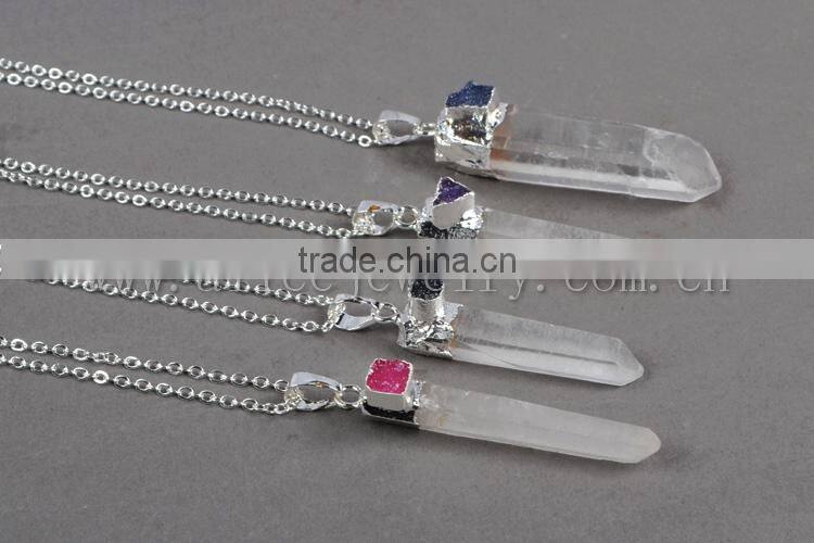 Wholesale natural rough sterling silver spirit jewelry crystal quartz stone point pendant charm connector