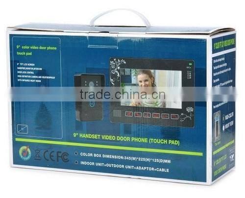 9 Inch TFT Touch Screen Color Video Door Phone Cmos Night Version Camera Intercom system
