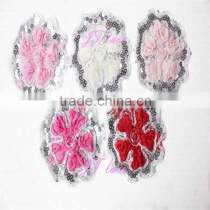 Chiffon Flower and Silver Leaf Sequin Flower Applique - DIY Flower Headbands - Bridal Applique