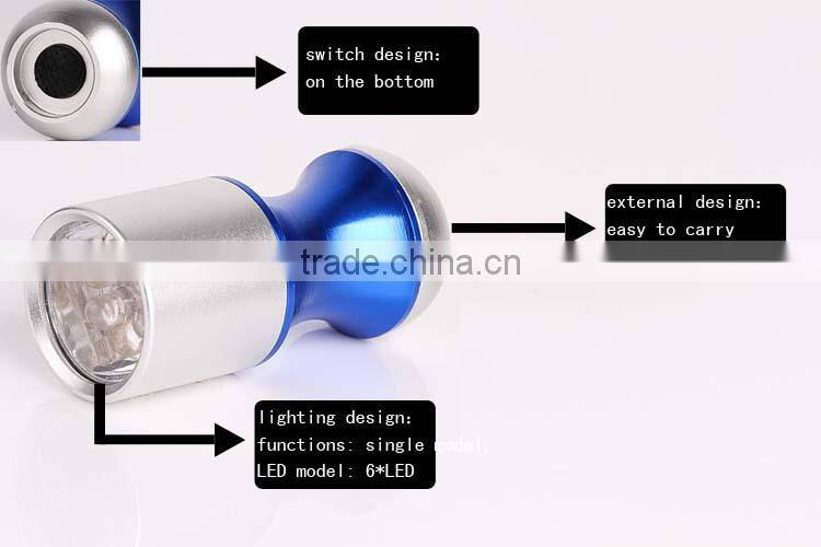 Button battery colorful promotional 6 LED flashlight,aluminium mini flashlight,logo customized led torch keychain flahslight