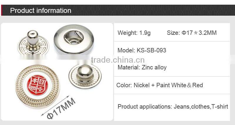 Red Embossed Down Coat Metal Screw Snap Buttons For Jacket