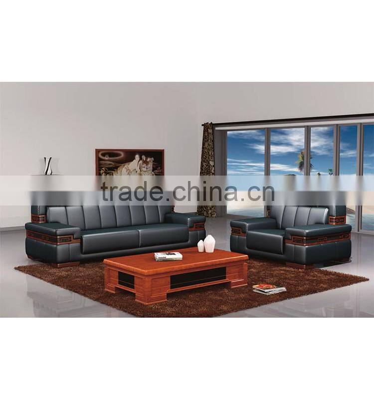 China Furniture Solid Wood Frame Traditional Leather Living Room Sofa