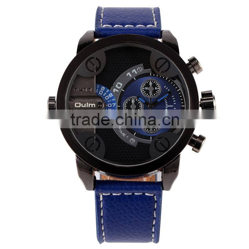 Oulm brand HP3130 japan movement quartz watch, dual time watch, unisex watch cheap