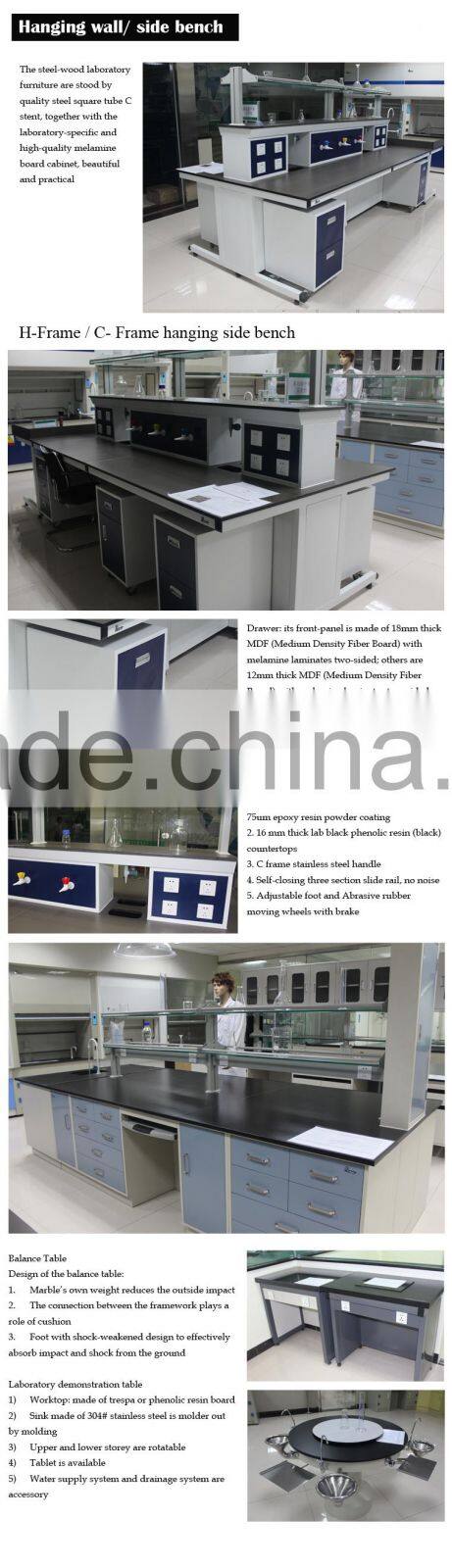 Good laboratory quality advantage free design drawing all wood lab furniture bench with reagent rack