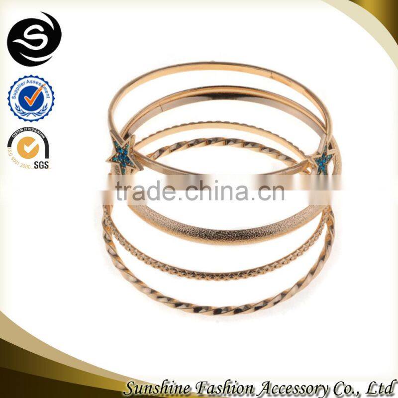 Star shape bangle set for 2015 latest design vogue jeweller plated in gold thick metal jewelry manufactured in China yiwu