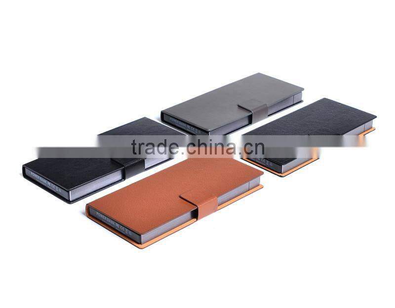 2015 black/yellow/brown colors free real capacity best quality power bank charger with pu cover