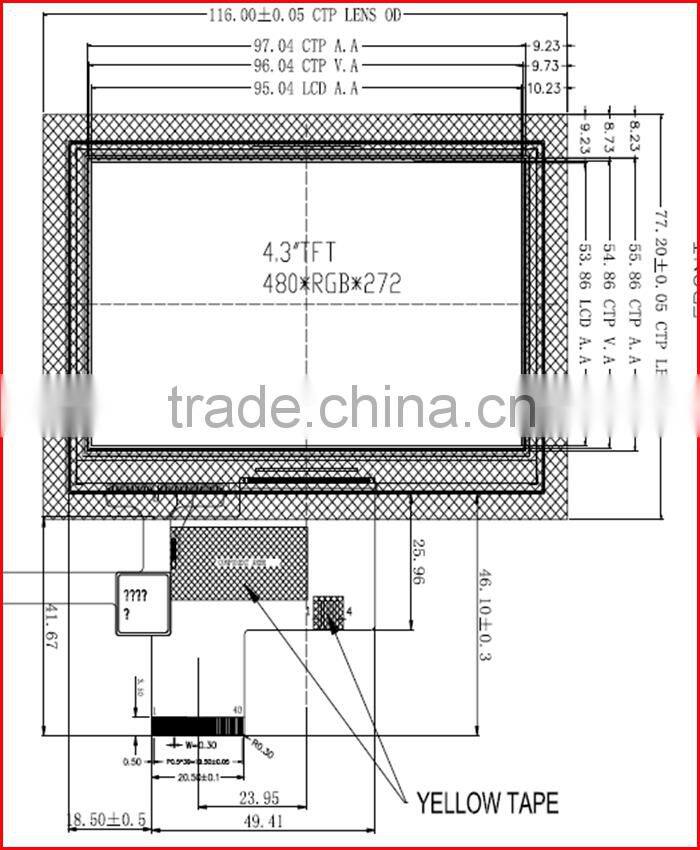 4.3inch 480*272 RGB interface landscape tft lcd touch module with CTP