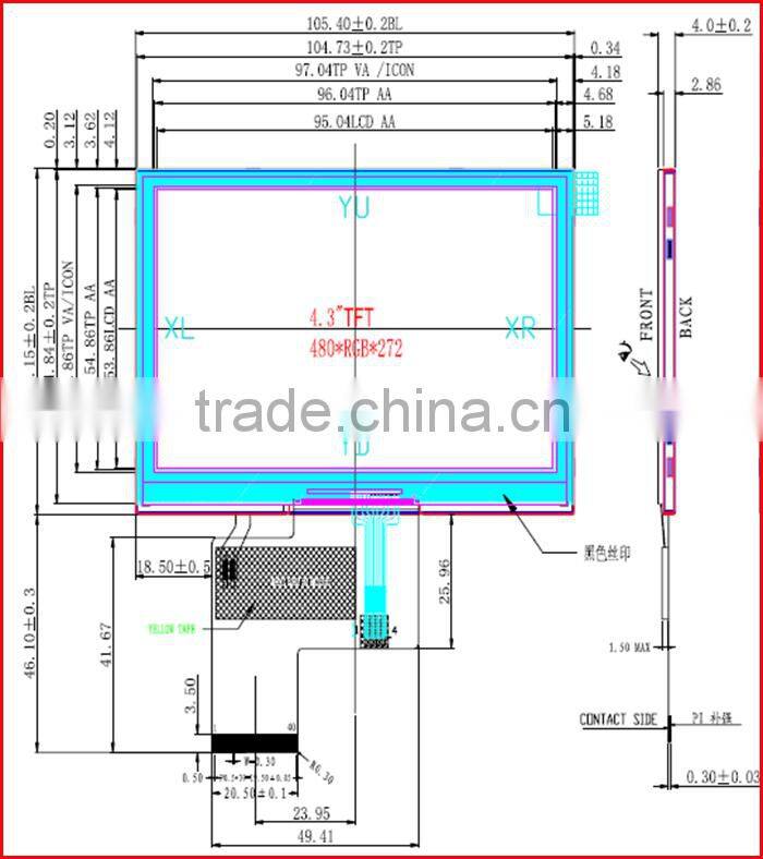 4.3inch 480*272 RGB interface landscape tft lcd touch display with RTP