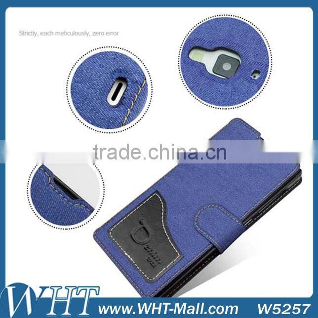 for XiaoMi Mi3 Wallet Stand Cover Folio Jeans Leather Case with Built-in Card Slot Factory Price