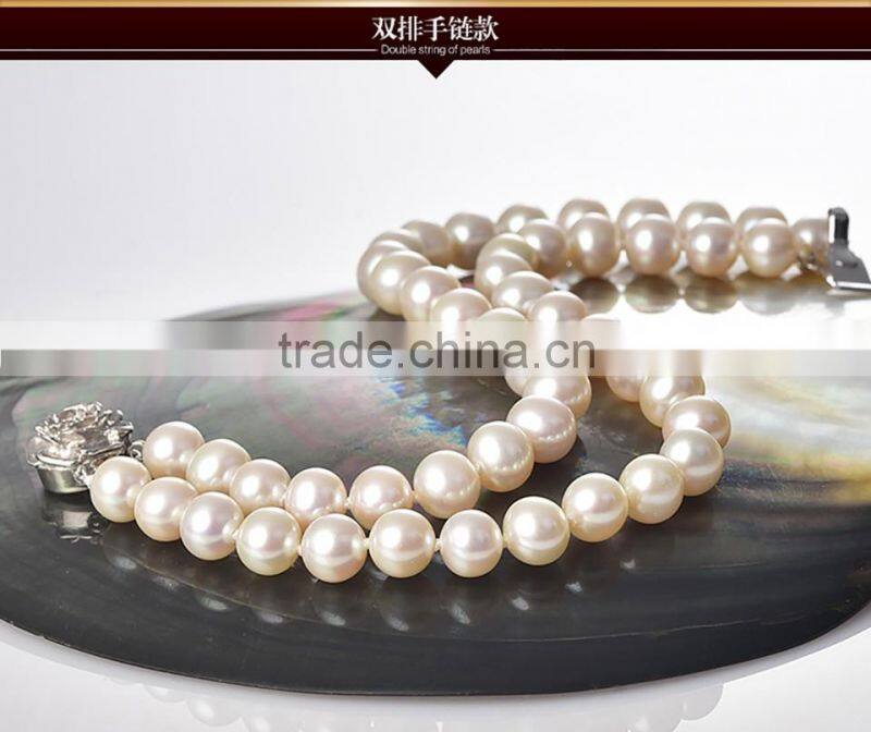 pearl jewelry fresh water pearl three layer bracelet white color near round shape aaa quality