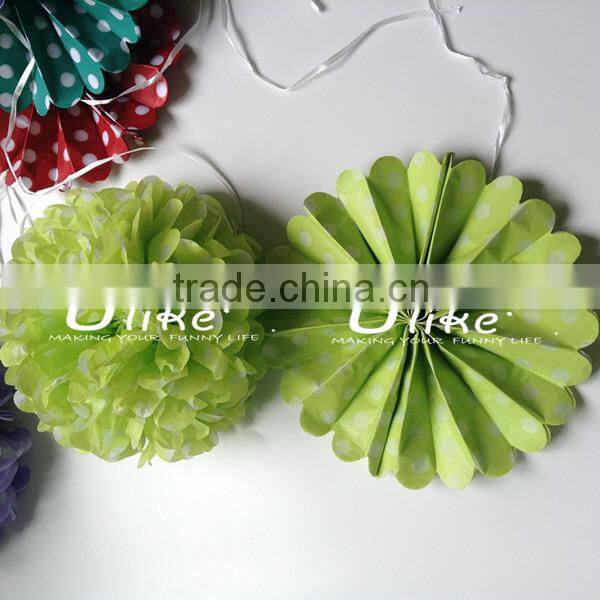 new design polka dot paper fan double used paper pinwheels fan and pom poms flowers wedding table decoration