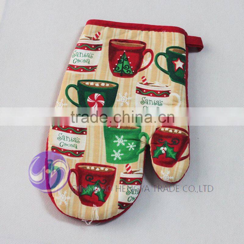 Kitchen Heat Resistant Oven Mitten Pot Mat Set Christmas Cotton Character Printed Oven Mitts