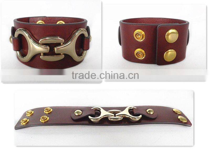 hot sale wrap leather bracelet stain steel handmade men's leather bracelet