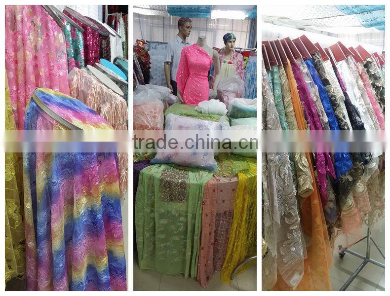 Embroidery design mesh lace fabric with gold cording wedding dress lace