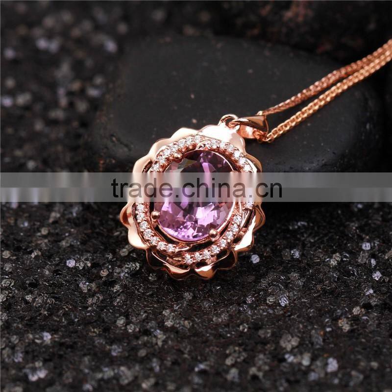 hot sale jewellery set 18K gold plated 925 sterling silver precious natural amethyst gemstone pendant ring jewelry set