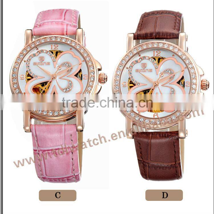 Newest Genuine Leather Skeleton Leather Wrist Watch