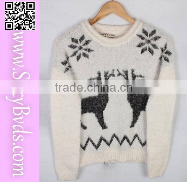 White snowflake christmas knitted sweater with deer