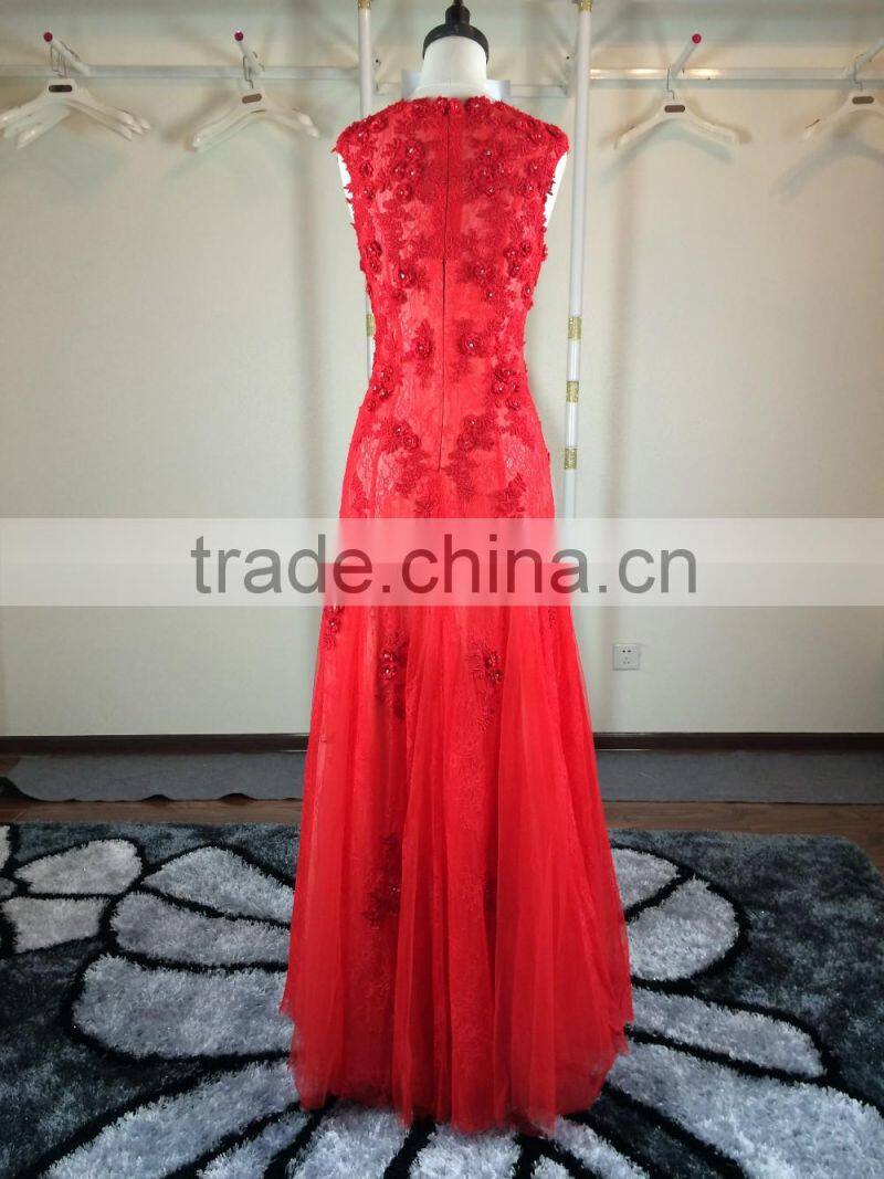(JBH2016-8) MARRY YOU Real Sample Red Lace Evening Dress 2016
